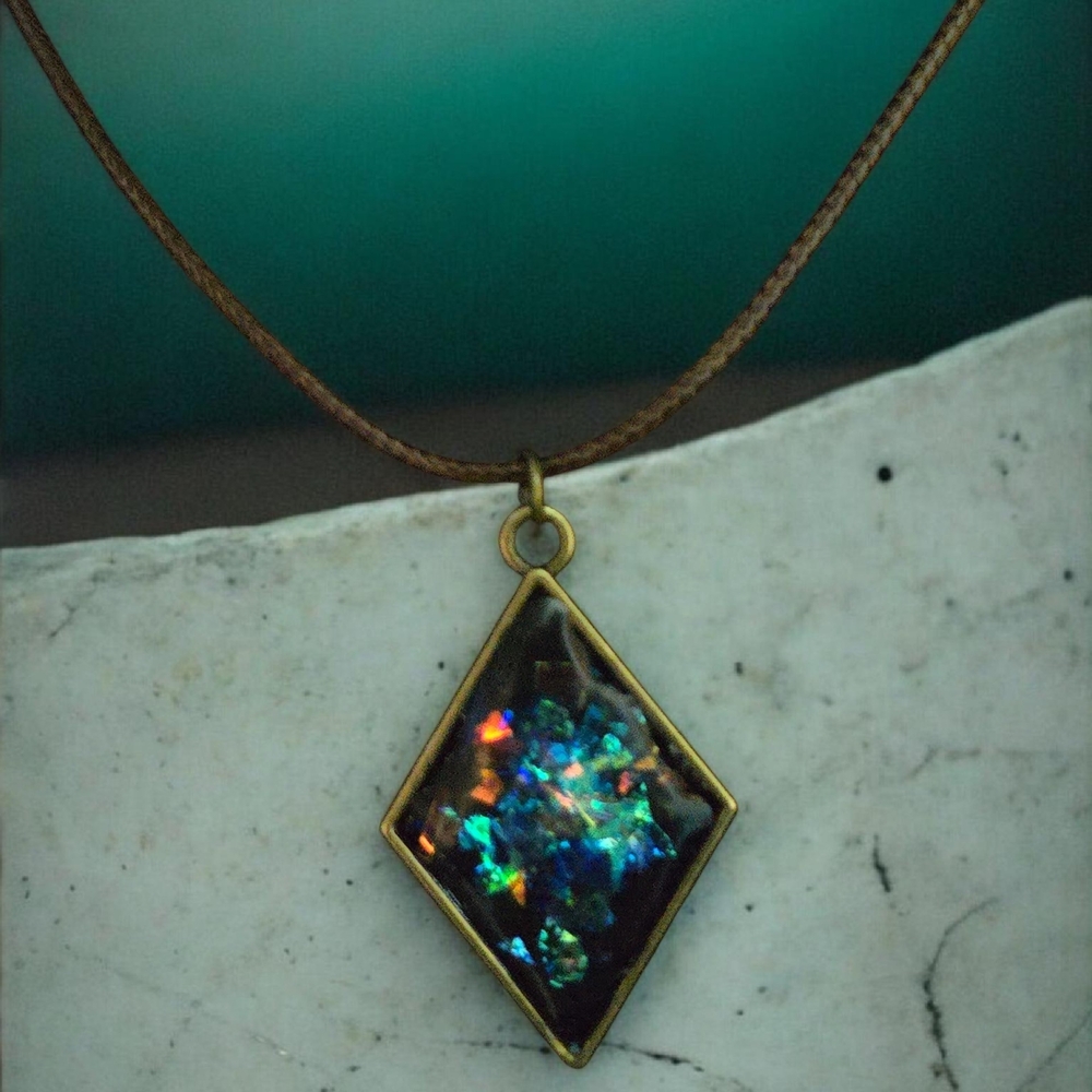 Iridescent Resin Pendant Necklace - Adjustable